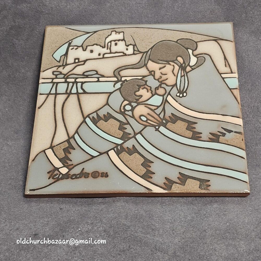 Vintage Teissedre Designs Southwest Mother & Child Ceramic Tile Trivet 1981